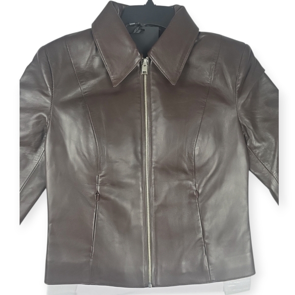 New LAMARQUE Oceana Fitted Leather Jacket Women’s Sz XS Brown NWT $595-$635 MSRP - Picture 8 of 16